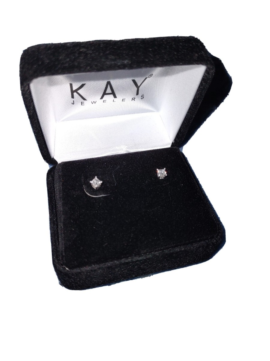 Diamond Solitaire Stud Earrings 3/8 ct tw Princess-cut 14K White