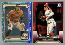 2 Bowman Casey Schmitt 2020 1st Edition Sky Blue, 2023 Fuchsia Refractor RC /299