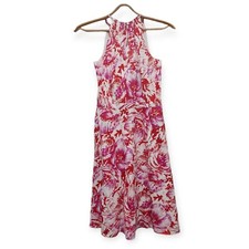 Ann Taylor Petites Floral Dress - Red/Magenta - 100% Cotton - Size 6P