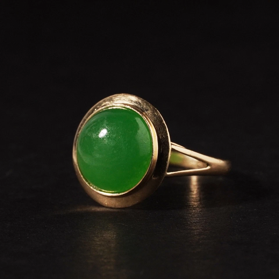 Conjunto de moldura de anel cúpula sinete ouro 14K vintage verde calcedônia cabochão tamanho N/7 - Imagem 2 de 4