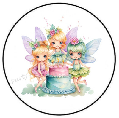 FAIRIES WITH CAKE ENVELOPE SEALS LABELS STICKERS PARTY FAVORS
