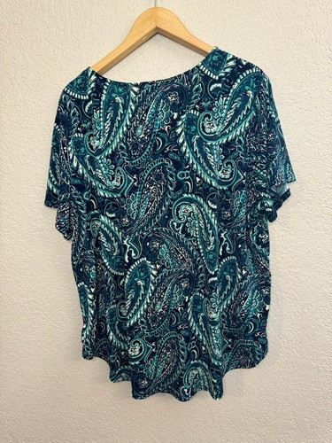 Blue Mood Woman's Paisley Teal Blouse/Top Zipper Front- Size 3XL - Picture 2 of 6