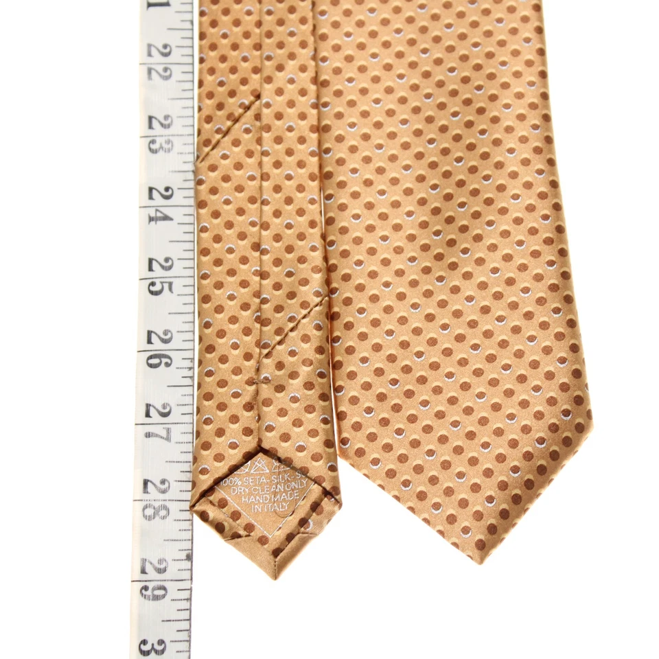 Gravata de pescoço Italo Ferretti nova com etiquetas bronzeada com pontos marrons claros/escuros 100% seda feita na Itália - Imagem 4 de 4