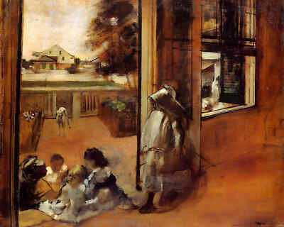 Children on a Doorstep 1872 Painting by Edgar Degas 8x10'' Art Print