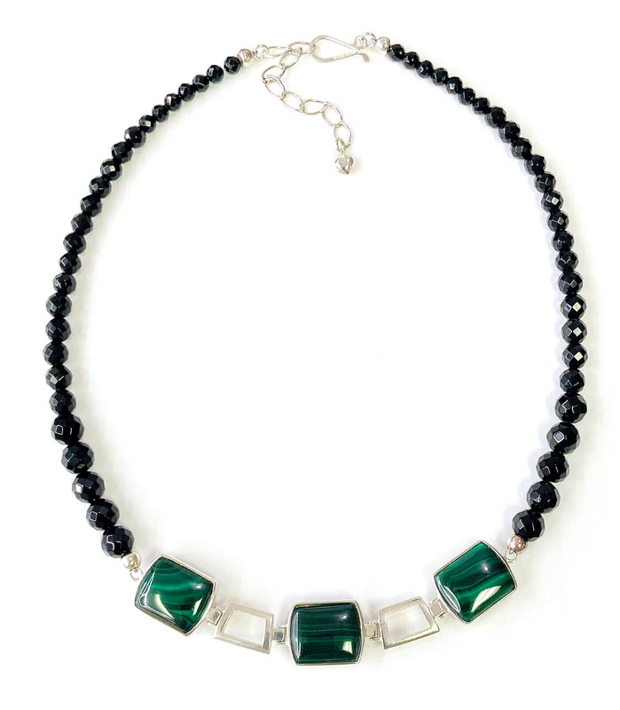HSN Jay King Sterling Malachite & Chalcedony Reversible 18" Beaded Necklace