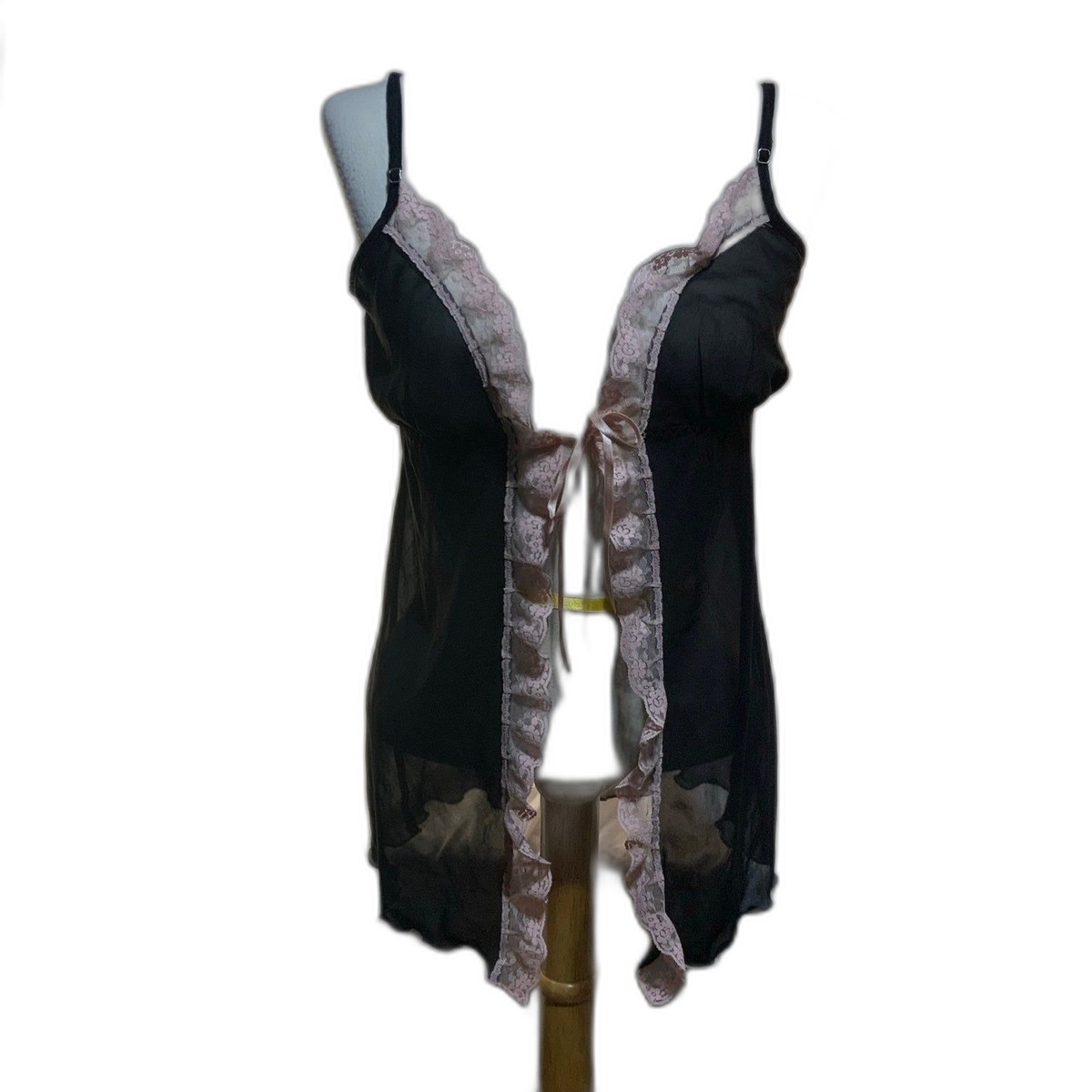 JLO Black with Pink Lace Trim Lingerie Teddy Dress Medium