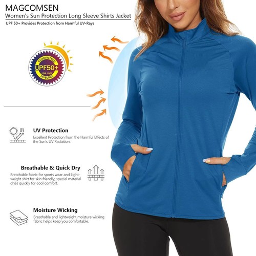 Women's UPF50+ Sun Protection Jacket Full-Zip Up Long Sleeve Lightweight Shirts - Picture 81 of 103