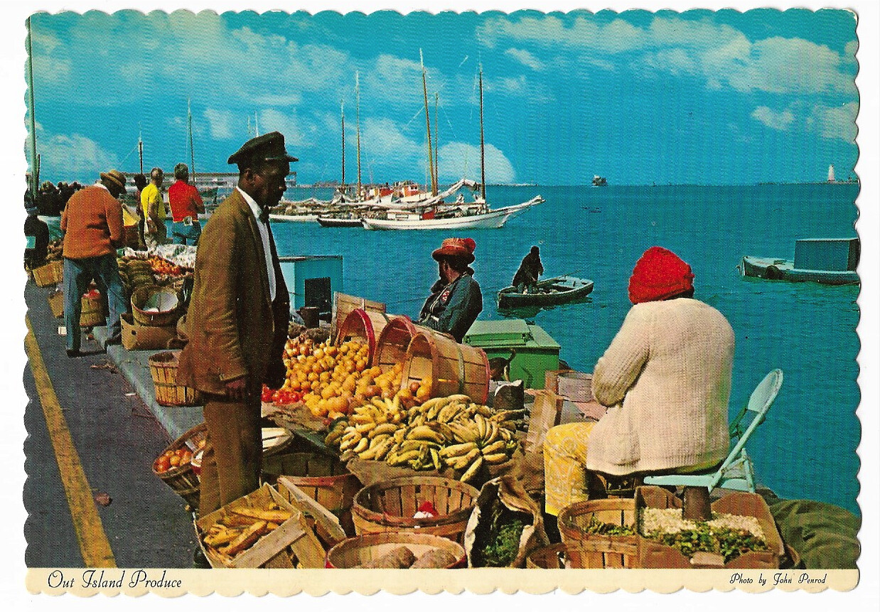 "Island produce Sellers on Boat Docks in Nassau, Bahama Islands" 4x6