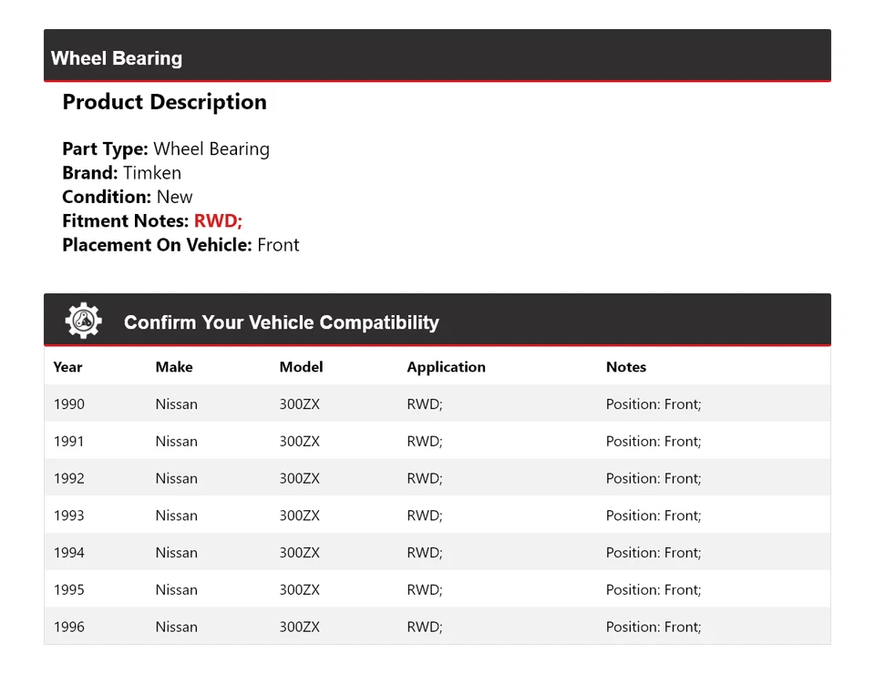 Para 1990-1996 Nissan 300ZX RWD rolamento de roda dianteiro Timken 1991 1992 1993 1994 - Imagem 2 de 4