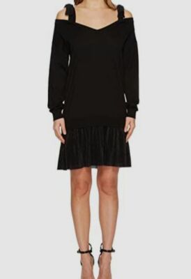 $795 Boutique Moschino Women Black Off-Shoulder Long-Sleeve Knit Dress US Size 6