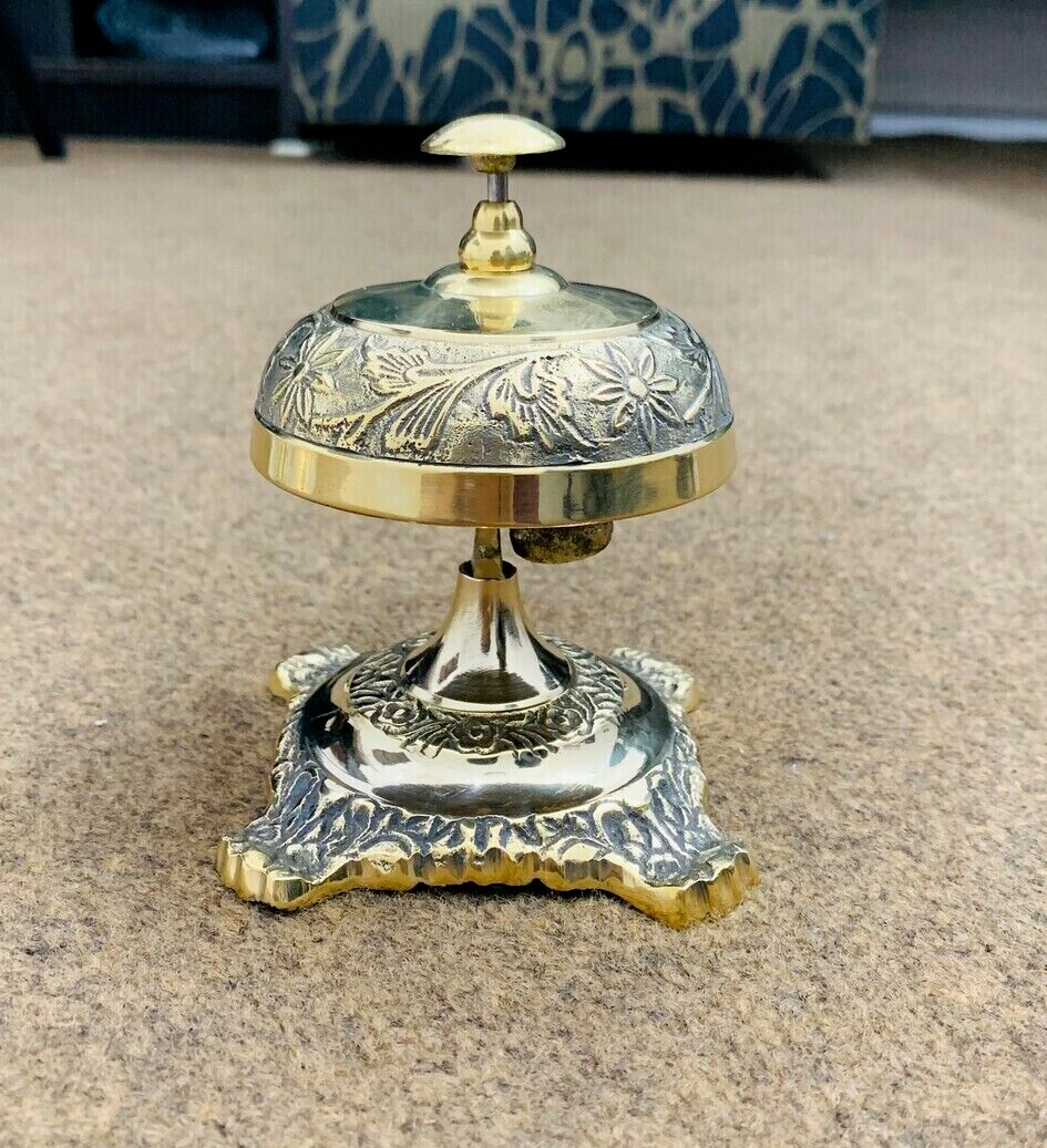 Table Desk Bell Antique Vintage Brass Hotel Service Ornate