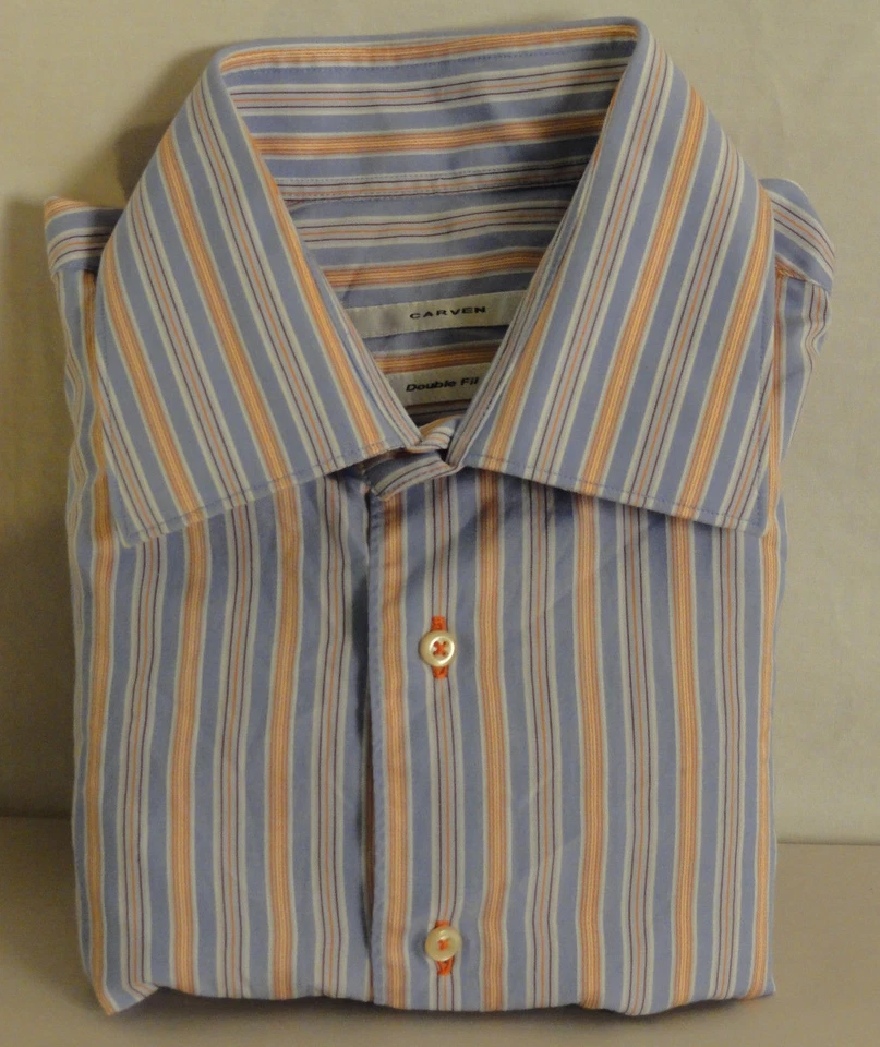 Camisa Carven Doble Ajuste Hombre Botón Frontal Azul y Naranja Talla Grande Foto 2 de 4
