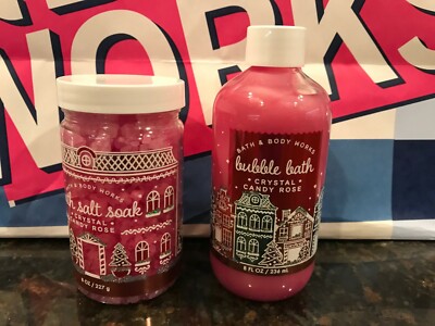 Bath & Body Works Crystal Candy Rose Bubble Bath & Bath Salt Soak X2 New