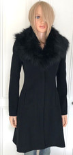 Linea Black Wool & Cashmere Coat Size 8uk Black Faux Fur Collar Lined Excellent
