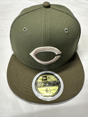 Cincinnati Reds NE Youth AC Alt2 2017 Fitted Hat ~Khaki Tan/Green Size 6 5/8