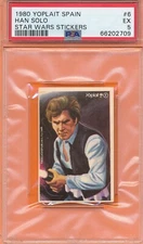PSA 5 EX HAN SOLO SPAIN STAR WARS 1980 YOPLAIT STICKER #6 HARRISON FORD SW-TPHLC