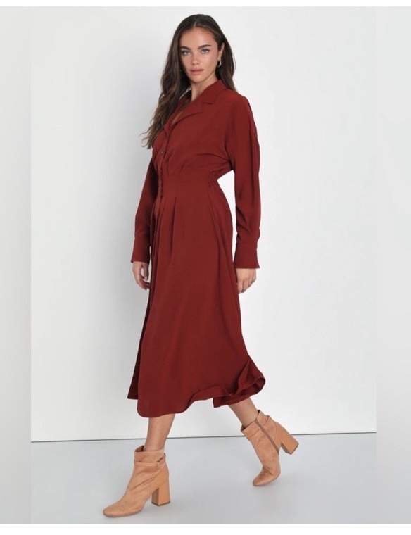 Lulus Timeless Class Rust Collared Button-Up Plea… - image 2