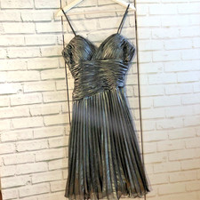 Black Ruched Satin Chiffon Cocktail Dress Spaghetti Straps Party Evening Size S