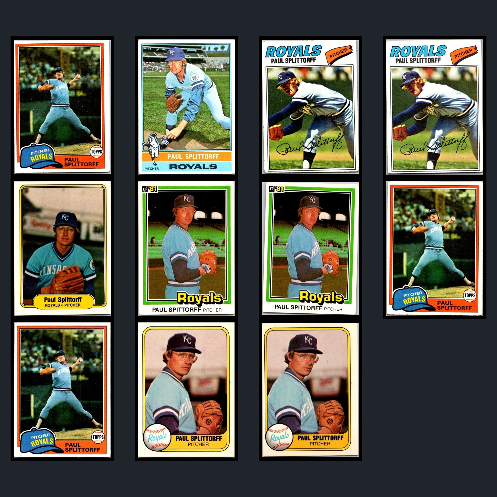 1970-1981 Paul Splittorff Card Lot 11 Kansas City Royals Topps Fleer Donruss