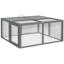 Image of PawHut Rabbit Hutch, Folding Wooden Rabbit Run with Openable Top, Grey