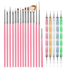 20pcs Nail Art Design Tools, 15pcs Brushes Kit with 5pcs Dotting Pens