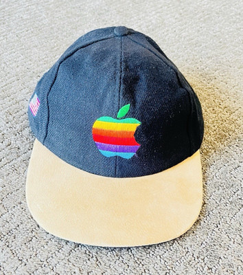 Rare! Vintage Original Apple Logo Rainbow Leather Strapback Hat 1991-96 - Denver
