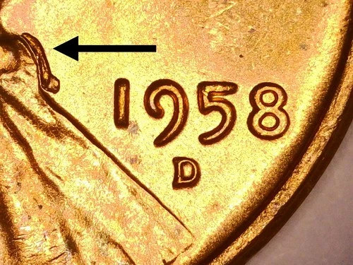 ERROR - DIE BREAK - 1958 LINCOLN WHEAT SUPERB GEM BU 1c-ONE-OF-A-KIND