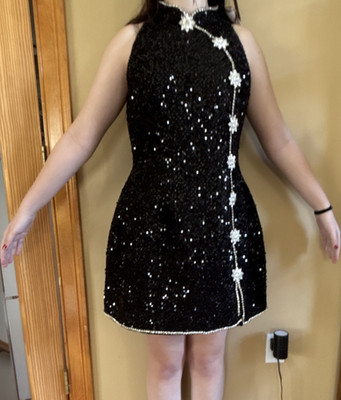 Lavish Alice Sequin Embellished Mini Dress Black High Neck Sleeveless Size 8