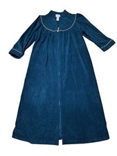 Vanity Fair Vintage Dark Green Velour Robe Gown Full Zip Pockets Petite Large