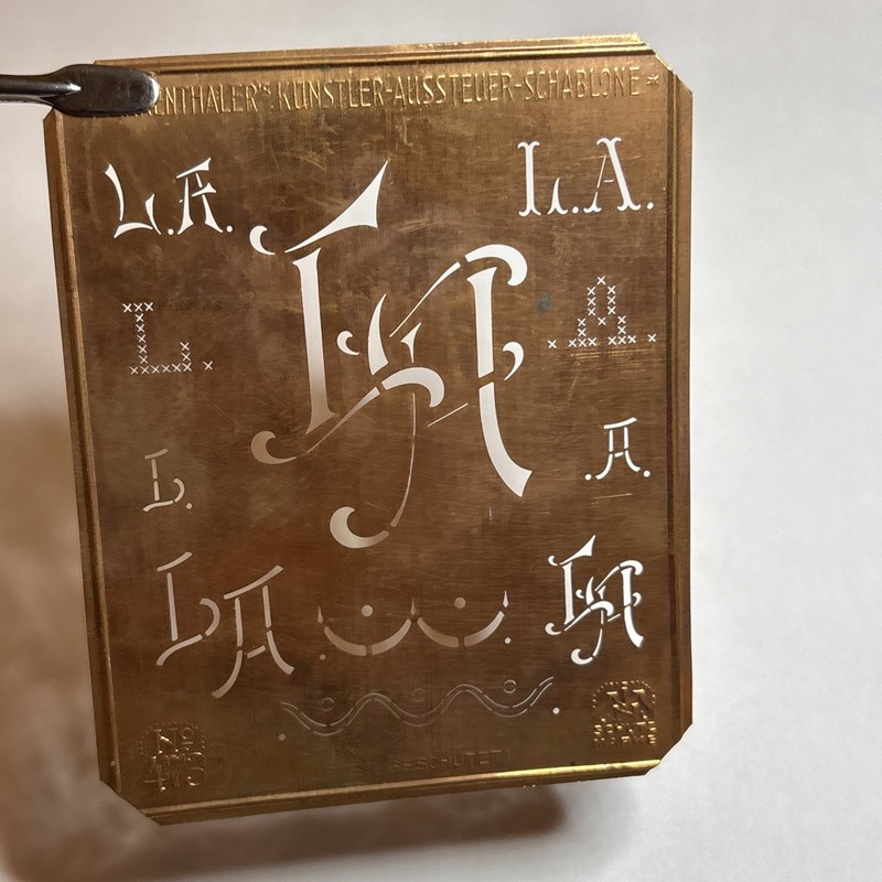 LA L A monogram initials letters copper stencil antique family tree name sign