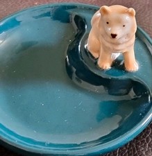 Vintage Wade Ireland Husky Dog Pin Dish Trinket Tray Green Teal Whimtray