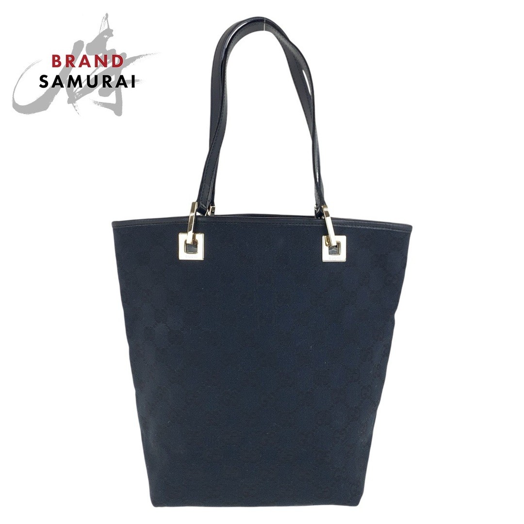 GUCCI GG Canvas Leather Tote Bag with Gold Hardware Black Shoulder Bag