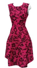 CH Carolina Herrera A-Line Dress UK14 Hot Pink Black Floral Embroidered  Used