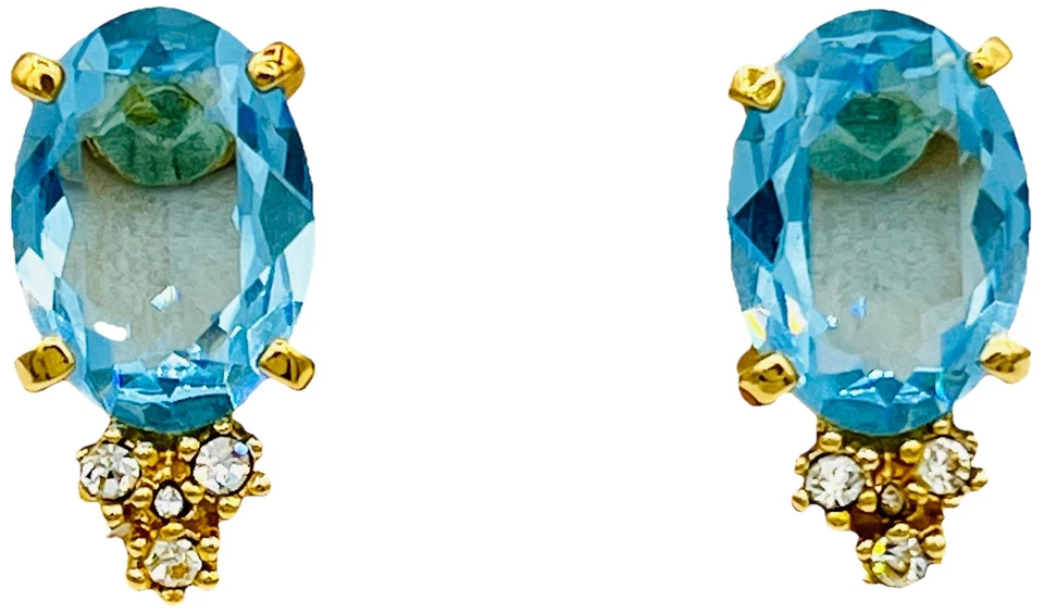 Vintage DIOR großer blauer Kristall Vergoldet Ohrstecker, Schmuck ca.2.50cm.