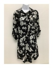 Missguided Black White Rose Floral Shirt Dress UK 12 36in Length 19in Pit to Pit
