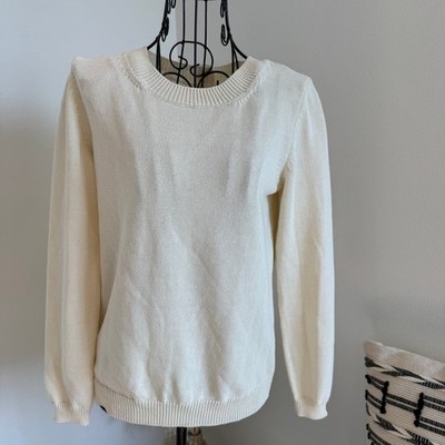 Massimo Dutti Cream Knit Cotton Pullover Sweater Back Gold Buttons Minimalist
