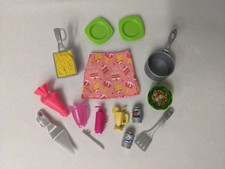 Barbie Doll House Food Kitchen Accessories Apron Plates Spatula Baking Drinks