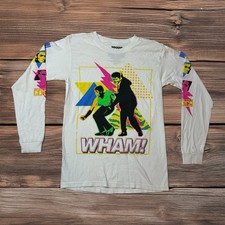 Wham! T-Shirt Mens Small White Long Sleeve George Michael 80s Rock Graphic Tee