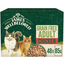 48x85g James Wellbeloved Grain Free Adult Wet Cat Food Pouches Chicken in Jelly 8.68 per kilo