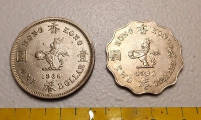 Hong Kong $1 Dollar 1960 & $2 Dollars 1982