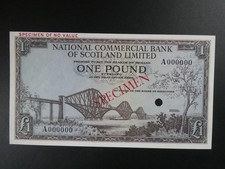 1959 NATIONAL COMMERCIAL BANK OF SCOTLAND £1 COLOUR TRIAL SPECIMEN BANKNOTE