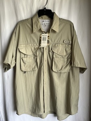 NEW Columbia PFG L Bahama Short Sleeve Fishing Shirt Fossil Tan Mens  NWT