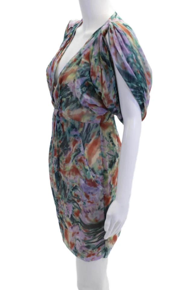 Vestido de seda abstrato Catherine Malandrino feminino zíper nas costas gola V multicolorido 0 - Imagem 2 de 4