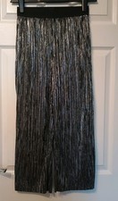 Topshop Petite Black Metallic Pleated Wide Leg Trousers – Size UK 8 / EU 36