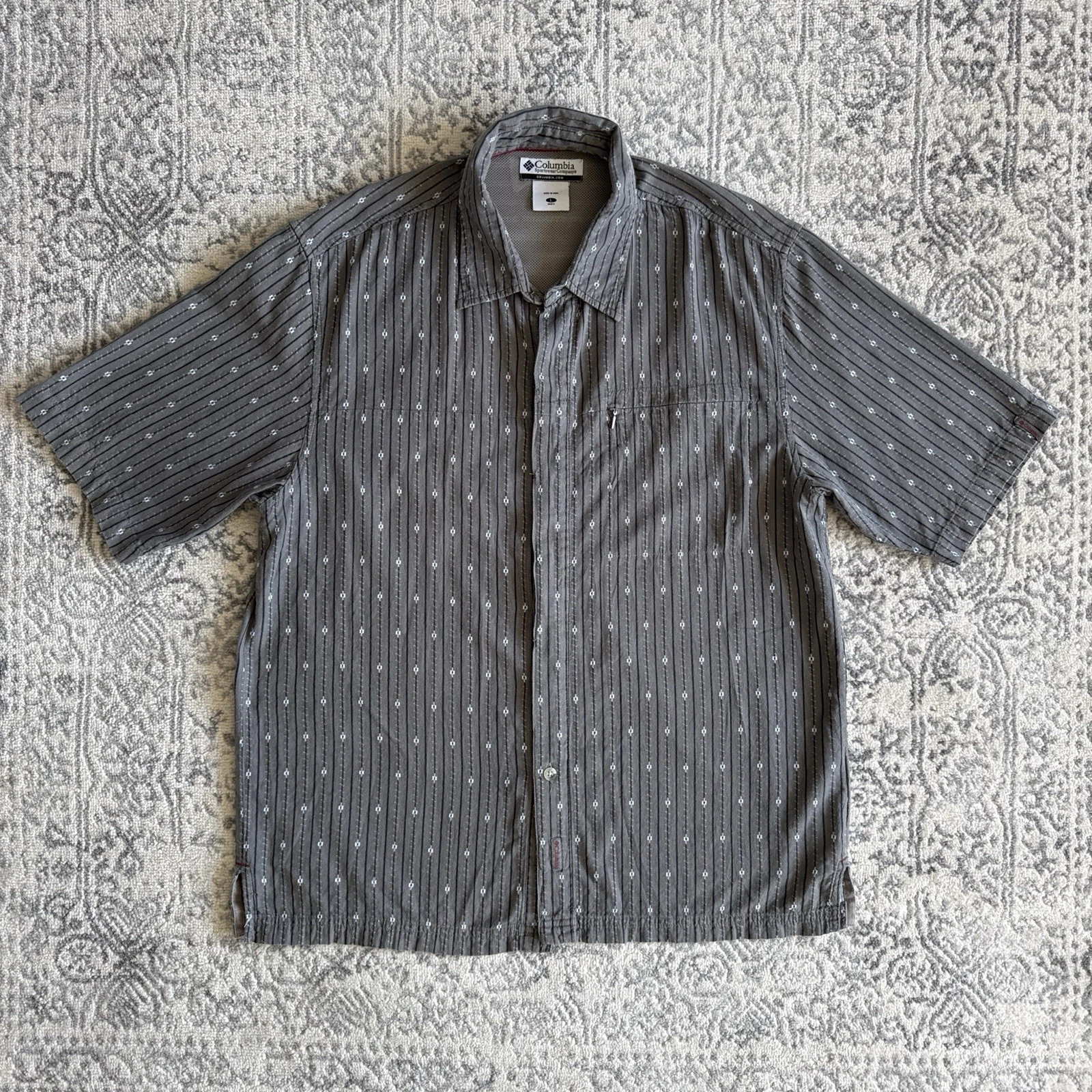 Vintage Columbia Striped Woven Hiking Short Sleeve Cotton Shirt- LARGE