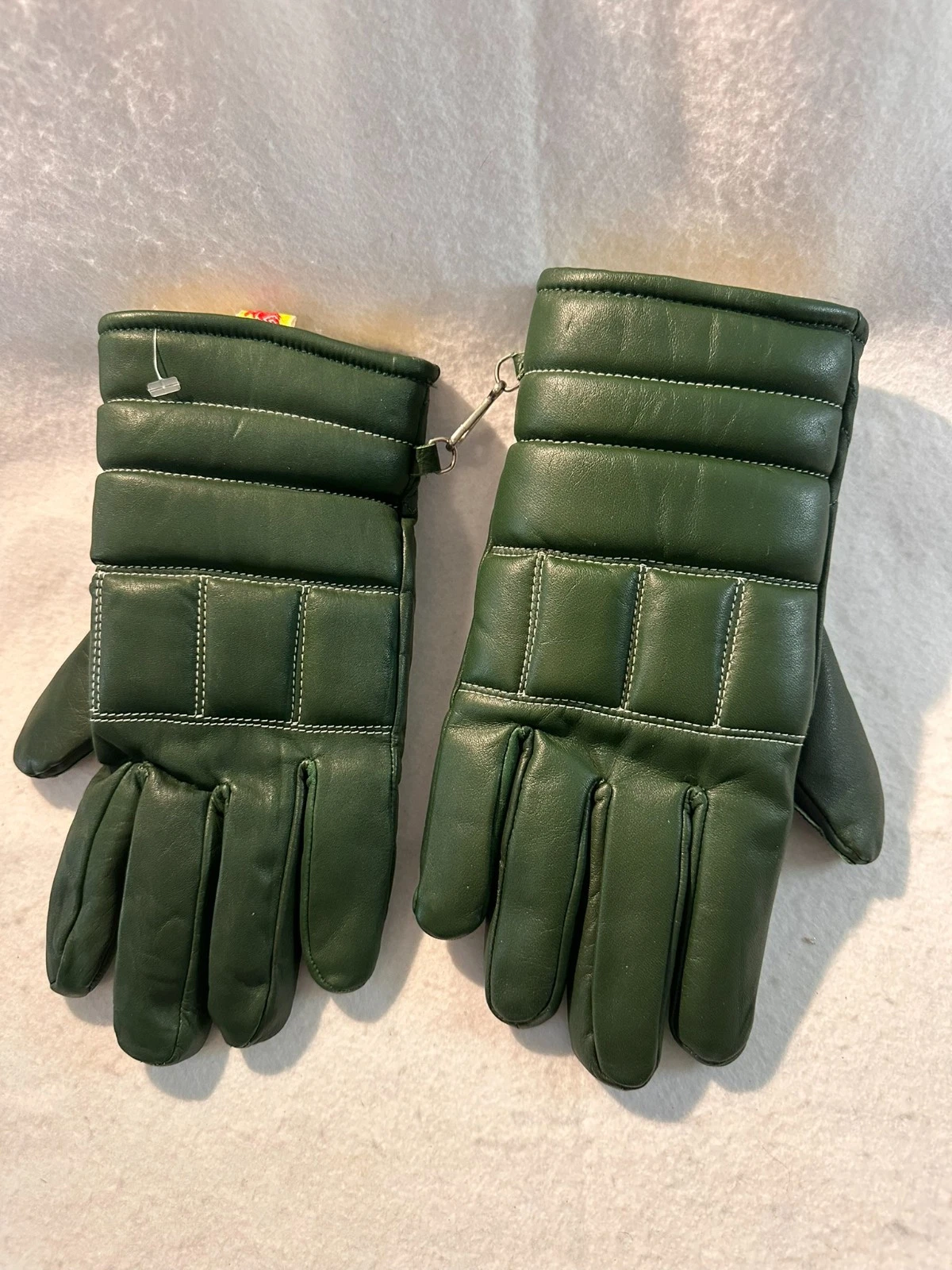 Vintage KOMBI Mens Green Leather Ski Gloves Insulated Snowmobile Size M Korea