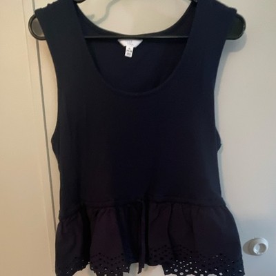 Time and Tru Navy Scoop Neck Sleeveless Ruffle Eyelet Tank Top, Women XL
