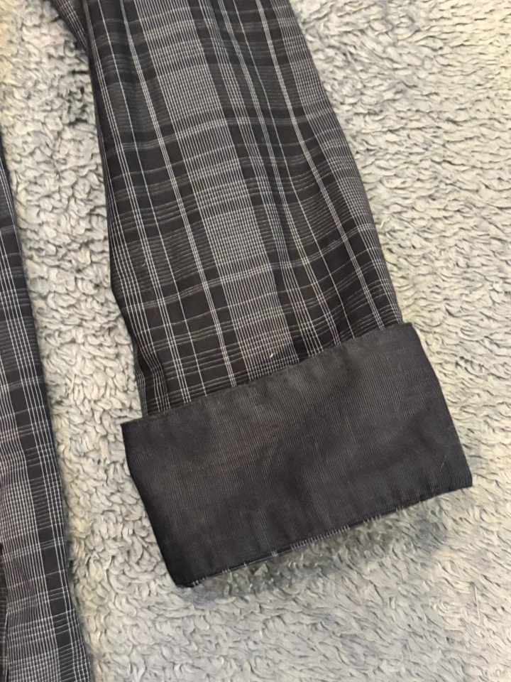 Calvin Klein Shirt Men's XL Slim Fit Non Iron Long Sleeve Button Plaid Flip Cuff - Image 2 of 4