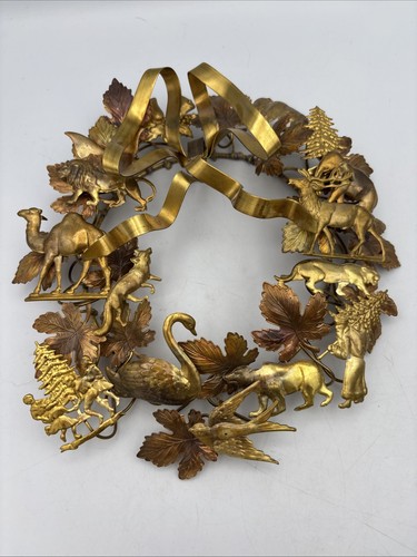 VTG Dresden Metal 9” Wreath All Seasons Petite Animals MCM Christmas