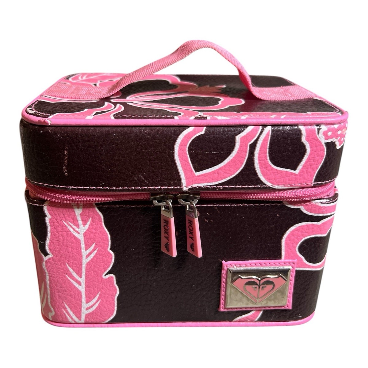 Vintage Roxy Train Case Luggage Makeup Bag Travel Hibiscus